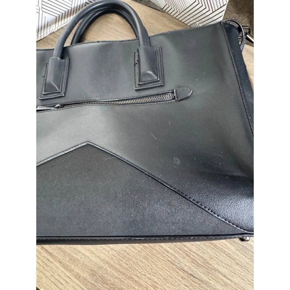 Pixie Mood Greta Work Tote Bag Black Vegan Leather Laptop Briefcase Crossbody